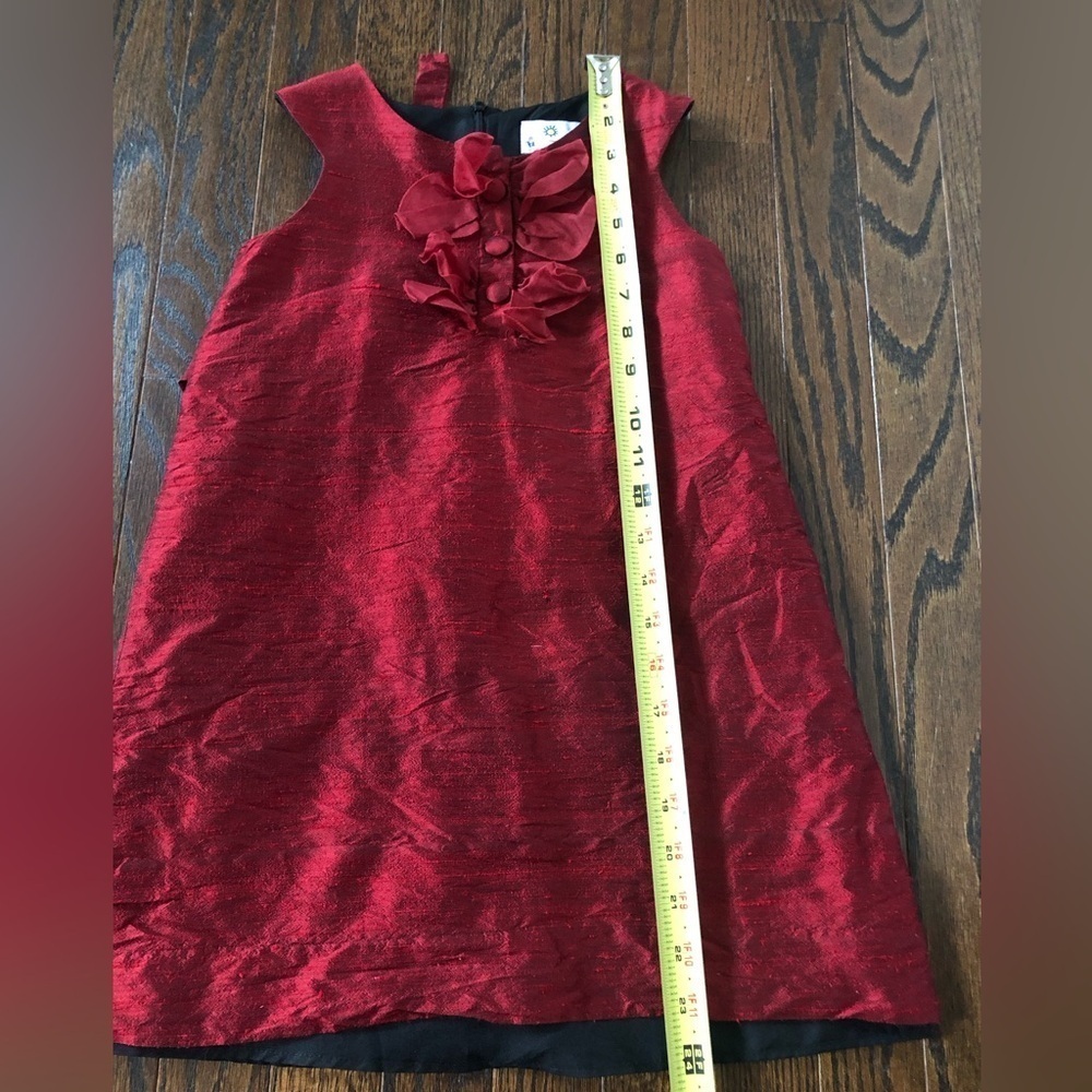 Florence Eiseman Girls 6 Cranberry Silk Dupioni Sleeveless Floral Holiday Dress - Picture 5 of 11